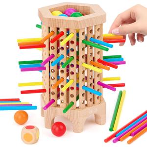 Montessori Game Wooden Board Games for Kids 4-6-8-12, 36 Colorful Stick Math Educational Toys for 3 4 5 6 Year Olds, Classic Fun Dice Games for Family Game Night for 2-6 Players Gift