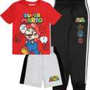 Nintendo Super Mario Bros Boys 3-Piece Pants Set - Short Sleeve T-Shirt, Shorts, and Jogger Pants 3-Pack Bundle Set (Red/Gray/Black), Size 3T