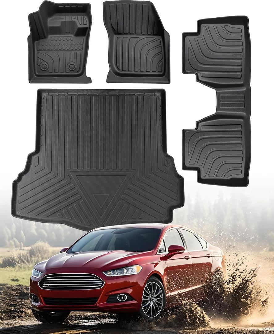 Floor Mats & Cargo Liner for Ford Fusion 2016 2015 2014 2013 Rubber Trunk Carpet, All-Weather Protection Waterproof Anti-Slip Full Set Car Mats for Ford Fusion Accessories 2013-2016 (Not for Hybrid)