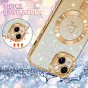NITITOP Compatible with iPhone 14 Case Cute Clear Glitter [Compatible for MagSafe] Plating Heart Sparkle Bling Magnetic Girl Women Electroplated Frame Camera Protection Back Cover - Gold