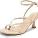 DREAM PAIRS Women's kitten Low Strappy Lace Up Heels Open Square Toe Thong Ankle Strap Heels Sexy Fashion Comfort Dress Shoes Party Sylvestra Pumps Heeled Sandals (7.5)