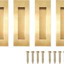Hadnles Recessed Finger Flush Pulls - Fit Wardrobe, Pocket, Sliding Barn, Bifold Doors & More - Stainless Steel Brushed Rectangular Door Pull Hardware (4.72 INCH, Gold - 4 Pack)