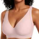 OEAK Womens Comfortable Deep V Bras Wireless Push Up Seamless Full Coverage Bralettes Supportive Bra Raceback Tshirt Bras (X-Large, Pink)