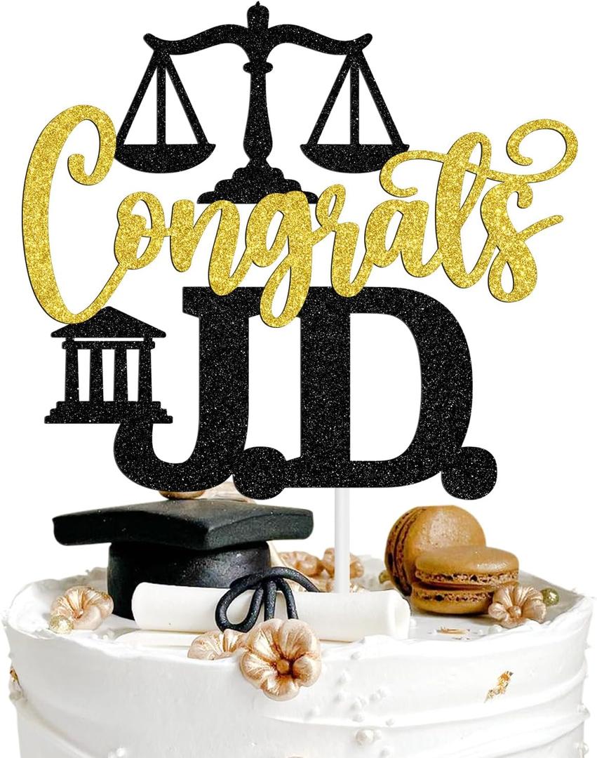 Congats J.D. Cake Topper, Future Lawyer/Born to Argue, Congrats Juris Doctor Grad, Class of 2026 Law School Survivor Graduation Party Decorations Supplies, Black and Gold Glitter