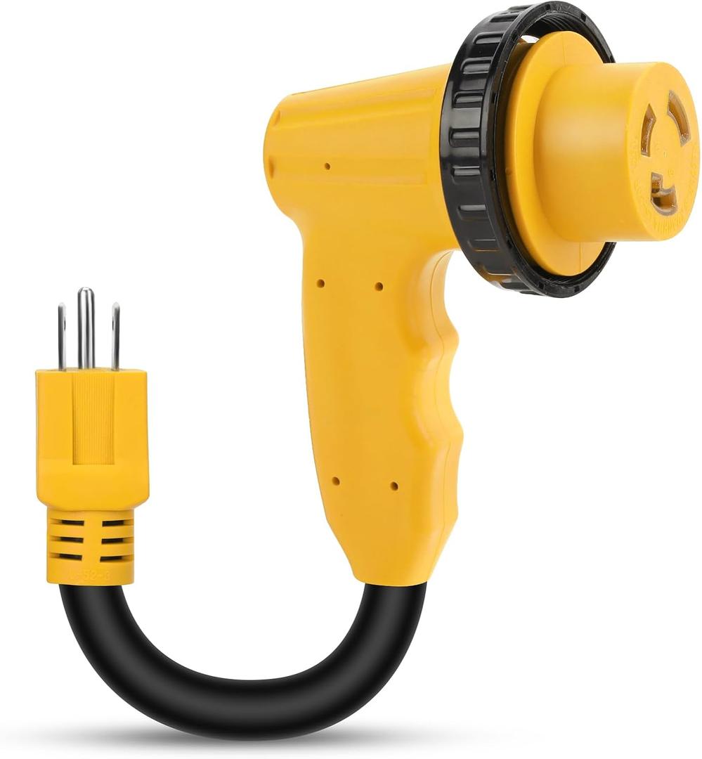 RV 30 Amp to 110 Adapter with Locking Connector, 30 Amp to 15 Amp RV Adapter, NEMA 5-15P to NEMA L5-30R Electrical Power Adapter with Upgraded Grip Handle, ETL Listed