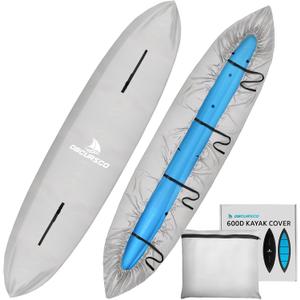 Obcursco 600D Kayak Cover Waterproof, 9.3-16.5FT Thickened UV-Proof, Tear and Fade Resistant Canoe Cover, Kayak Covers for Outdoor and Indoor Storage, Perfect as Kayak Accessories for SUP Paddle Board (Gray)