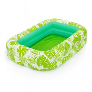 Inflatable Kiddie Pool 50 x 80 inches – Green/Blue Tropical Design, Rectangular Family Pool