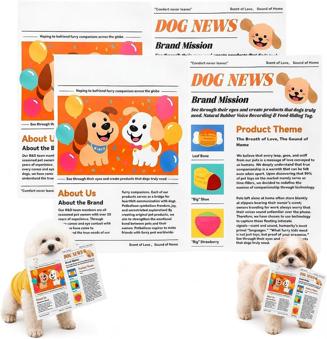 2-Pack Indestructible Newspaper Dog Toy, Crinkle Dog Toy for Dogs, Durable Bite Resistant Interactive Pet Toy, Washable Crackle Chew Toy for Indoor Play, Training and Enrichment