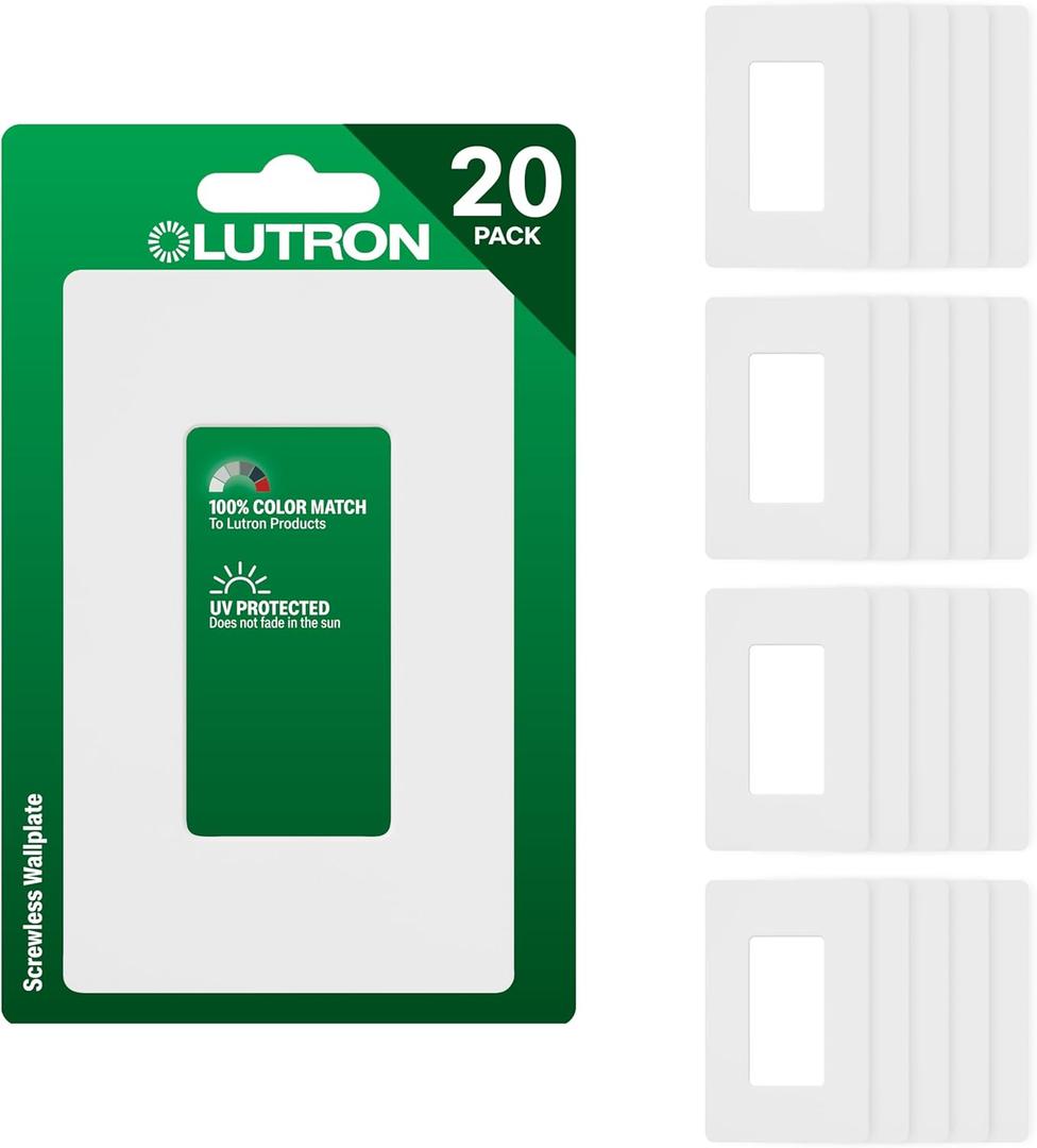 Lutron Claro Light Switch Cover Plate, 1 Gang Wallplate, for Decorator Light Switches, Rocker Light Switch Cover, Outlet Cover, Screwless Switch Plate Cover, Gloss, CW-1-WH-20, White, 20 Pack