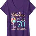 Womens Cheers to 70 Years, 70 Years Old Women, 70 Birthday Cute V-Neck T-Shirt, XXL