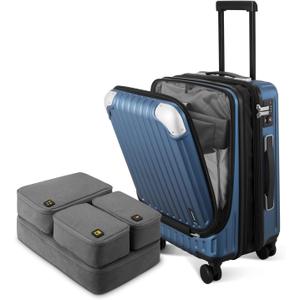 LEVEL8 Grace Carry On Luggage Airline Approved, 20 Inch Expandable Hardside Carry On Suitcase With Wheels, Abs+Pc Small Luggage with Tsa Lock, Blue, 20-Inch