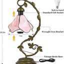Tiffany Table Lamp Pink Flower Stained Glass Lamp Metal Leaf Base | 7.5" W x 20.2" H Vintage Bedside Reading Desk Lamp, Nightstand Lamp for Living Room, Bedroom, Home Office, Bulb Included