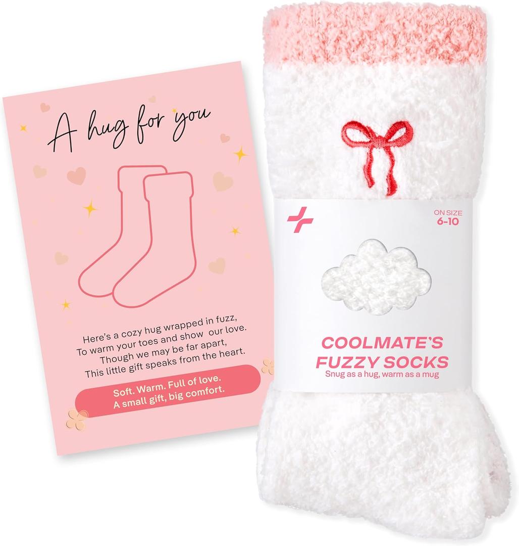 COOLMATE Fuzzy Socks for Women Gift Box  Cozy Soft Cloud Socks for Spa Home, Mothers Day Gifts for Mom Grandma (D.03 - Embroidered Ribbon)