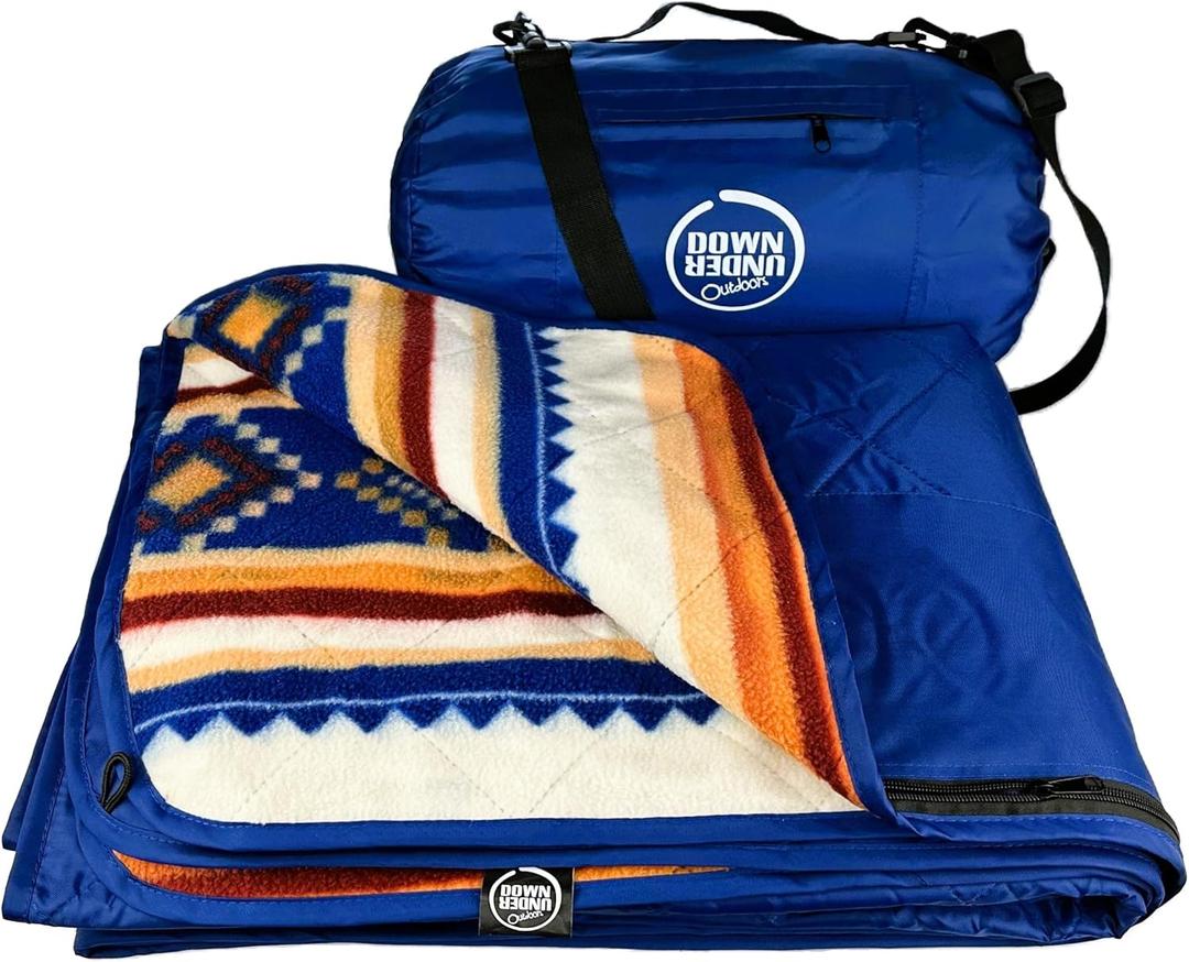 DOWN UNDER OUTDOORS Large Waterproof Windproof Extra Thick 350 GSM Quilted Fleece, or Sherpa Stadium Blanket (Aztec)