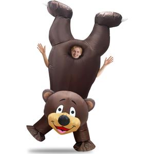 Camlinbo Halloween Inflatable Bear Handstand Costume Funny Full Body Blows Up Animal Costume for Adult Halloween Inflatables Cosplay