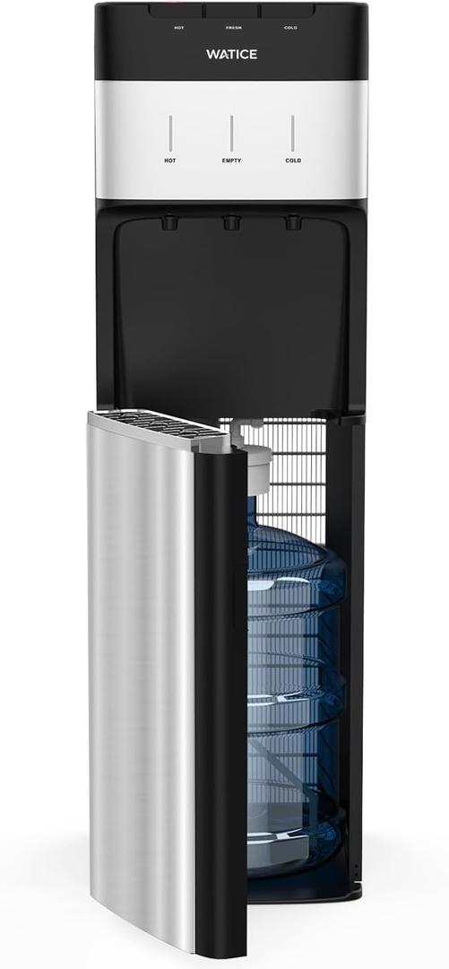 Self-Cleaning Bottom Loading Water Cooler Water Dispenser for 3 or 5 Gallon Bottles - Hot, Room & Cold Water, Child-Safety Lock, for Home/Kitchen/Office (Black)