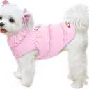 ABRRLO Winter Warm Dog Jacket for Small  Dogs Cat Cold Weather Coats with Harness Paded Dogs Fleece Vest Waterproof Windproof Dog Snow Jacket Pet Puppy Clothes (Pink,S)