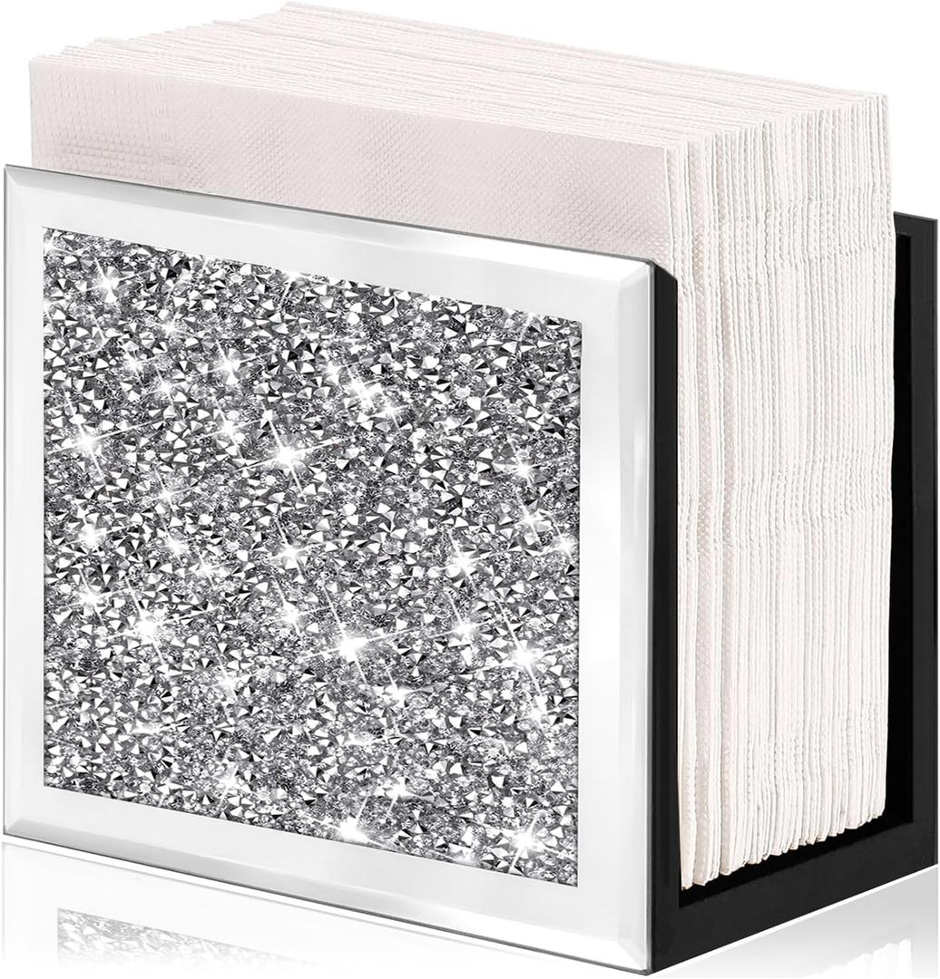 Wocred Mirror Napkin Holder,Crystal Crushed Diamond Vertical Holder,Square Glass Mirror Napkin Holder for Dining Table or Counter in The Kitchen.(5.9X5.9X3) Wocred Mirror Napkin Holder,Crystal Crushed Diamond Vertical Holder,Square Glass Mirror Napkin Holder for Dining Table or Counter in The Kitchen.(5.9X5.9X3)
