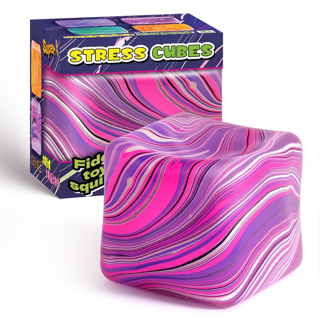 Fidget Toys Squishy Stress Cube, Stress Balls for Adults Kids Squishies Anxiety Relief, Ice Cube Squishy Sensory Toys for Kids with Autism, Fidgets for Classroom Prizes Party Favors Toys (Pink), Pack Of 3