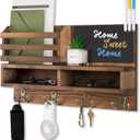 Key Holder for Wall, Wall Mounted Mail Holder Wooden with Shelf & 3 Liquid Chalks & Chalkboard, Mail Sorter Organizer, Rustic Home Decor (15.98W x 9.1H x 3.3D), Burnt Brown