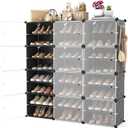 Portable Shoe Rack Organizer with Door, 48 Pairs Shoe Storage Cabinet Easy Assembly, Plastic Adjustable Shoe Organizer Stackable Detachable Free Standing Shoe Rack DIY Expandable 8 Tier Black