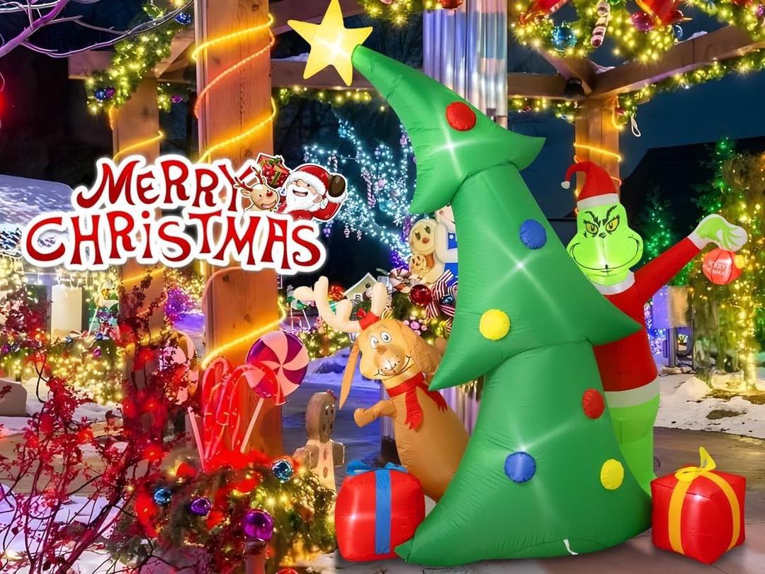9 FT Christmas Tree Inflatable Christmas Inflatables Decorations Dog Grinch LED Lights Indoor Outdoor Garden