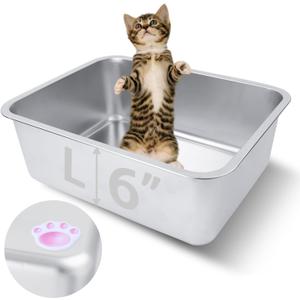 Stainless Steel Cat Litter Box for Adult Cats or Kitty/Kitten 18"x14"x6" Rust-Proof, High Side, Non Stick, No Smell, Easy to Clean Metal Cat Litter Box (Large:17.5"L x 13.6"W x 6"H)