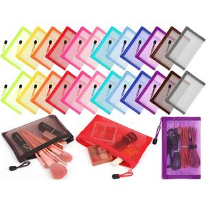 Jexine 24 Pcs Mini Zipper Mesh Bags Lipstick Cosmetic Accessories Organizer Nylon Makeup Zipper Pouch Small Cosmetic Bag for Purse Beauty Mesh Travel Pouch for Women(7.5 x 4.5 Inch,Bright Color)