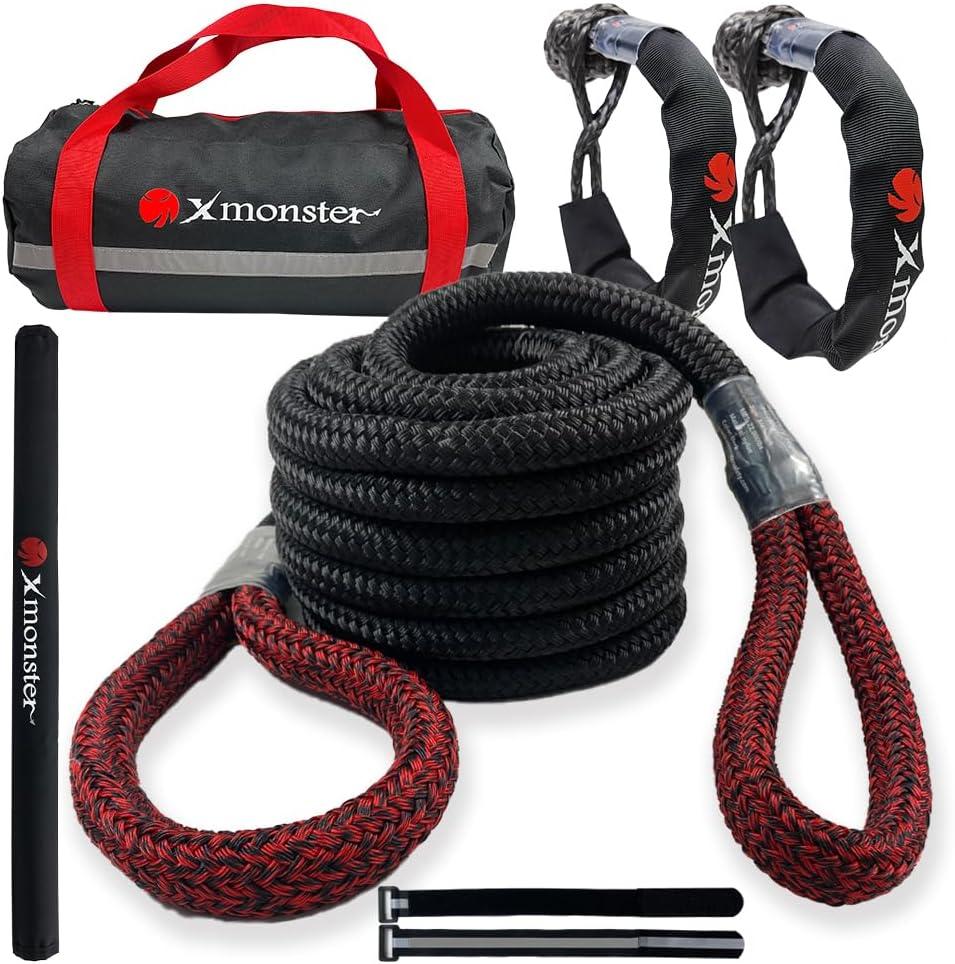 Kinetic Recovery Tow Rope Snatch Strap 3/4" x 20' (MBS 22,000 lbs) with 2 Soft Shackles (35,000 lbs) and Free Durable Handbag Offroad Recovery Kit for Trucks, SUVs, and Jeeps