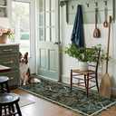 Jinchan 6ft Washable Round Area Rug, Botanical Birds Non-Slip, Moss Green