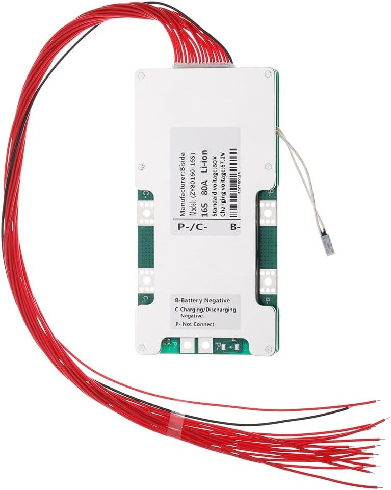 16S BMS 60V 100A Li-ion PCB Protection Board with Balance Wire and NTC,Ten Functional protections, Common Port, for Solar Energy Storage, Balance Car Lithium-ion Battery Pack (16S 60V 100A)
