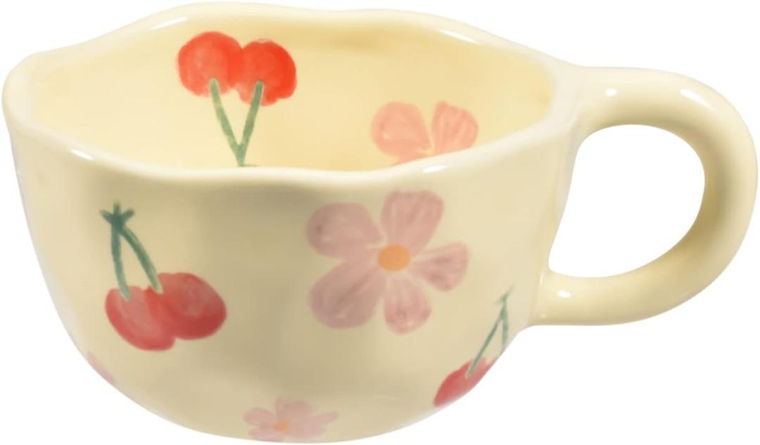 Koythin Ceramic Coffee Mug, Creative Flower Cup for Office and Home, Dishwasher and Microwave Safe, 8.5 oz/250 ml for Latte Tea Milk, Suitable for Mom on Mother's Day (Pink Cherry)