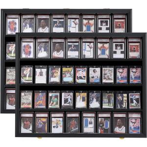 VERANI Baseball Card Display Case - 36 Graded Sports Card Display Frame - Holds Sport Cards with UV Protection Clear View Lockable Wall Cabinet for Football Basketball Trading Card Horizontal - 2Pack