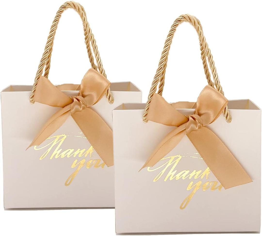 TKSBAG 20 Pack Small White Thank You Gift Bags With Handles-5.5''x 2.3''x4.7'' Mini Gift Bags Bulk for Baby Shower, Birthday, Wedding, Back to School, Summer Party