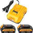 Upgraded 2Pack 6.0Ah Battery Replacement for Dewalt 20V Max Battery with DCB112 Battery Charger,Compatible with Dewalt 12V-20V Batteries