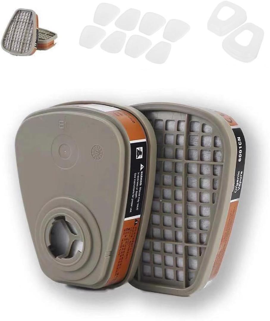 6001 Filter Cartridges Replacement for Gas Respirator,Dust-Proof, Organic Vapor, 2pcs Filter Cartridges + 2pcs Filter Covers+8pcs Filter Cottons, Apply to 6100/6200/7501/7502/6502/6800 (12 Piece Set)