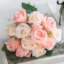 3 x Jasion Artificial Roses Flowers 12 Heads Arrangement Silk Bouquet for Home Office Parties Bridal and Wedding Decoration (Pink with Champagne)