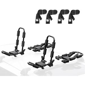 Leader Accessories Folding Kayak Rack 4 PCS/Set J Bar Car Roof Rack for Canoe Surf Board SUP On Roof Top Mount on SUV, Car and Truck Crossbar with 4 pcs Tie Down Straps