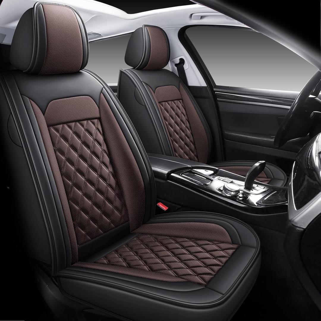 Car Seat Cover, Seat Covers for Cars, Luxury Faux Leather Waterproof Seat Covers, Car Seat Protector Accessories Universal Fit Most Vehicles BlackBrown Front Pair (BlackCoffee)