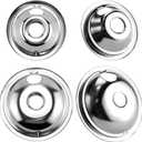 4 Pack GE68C Chrome 2 x 6inch, 2 x 8inch Burner Drip Pan Bowls by PANDEELS- Fit for GE Stoves and Hot-point Electric Ranges - Drip Pans Set (Silver)