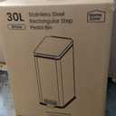 Home Zone Living 8 Gallon Slim Kitchen Trash Can with Soft Close Lid, Step Pedal, Bag Tuck Band, and Removable Liner, Stainless Steel, Matte White, 30 Liters