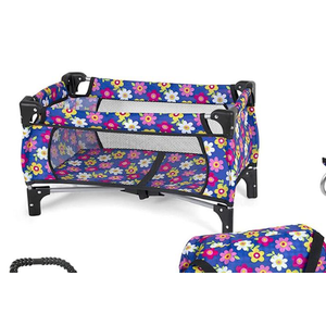 Baby Doll Crib Playpen with Storage Bag Compact Foldable for Girls Toddlers Children Toy Bed Set Dolls Furniture Pretend Play Kids Gift Blue