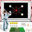 Golf Net, 10x7FT with Golf Practice Mat, Hitting Aid Net with Multi Targets Training for Backyard Driving Chipping Indoor Outdoor Use, 5-Ply Anti-Tear Netting & Carry Bag, Gifts for Men Dad Him Golfer