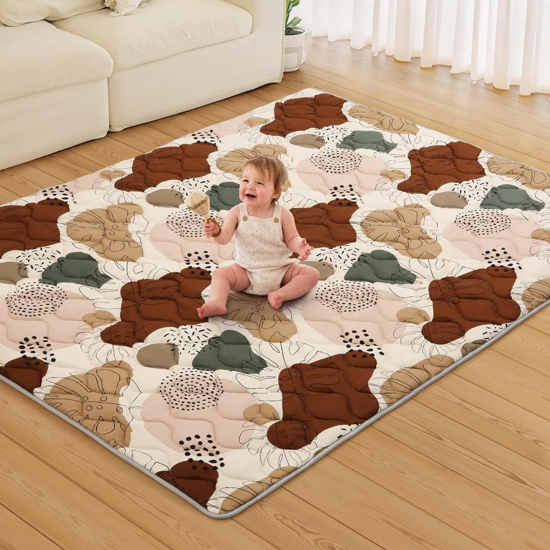 Blissful Diary Baby Play Mats for Floor, 71x59 Inch Extra Thicker & Large Soft Cushioning Foam Playmats for Babies and Toddlers, Foldable Washable Baby Crawling Mat for Playpen, Boho Design