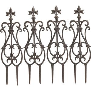 Sungmor Decorative Cast Iron Flower Bed Fence, 28" Tall Vintage Garden Edging Border, 4 Pack Heavy Duty Landscape Picket Fence Panels, Outdoor Plant Support Garden Stake, Victorian Yard Lawn Decor
