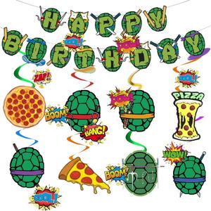 Birthday Party Decorations Turtle Happy Birthday Party Decorations Turtle Theme Party Supplies - Happy Birthday Banner - Hanging Swirl Streamers