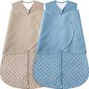 BSTOPPT Fleece Newborn Sleep Sack Baby Swaddle,3-Way Adjustable Wearable Blanket,2 Pack Fleece Swaddling sleeping bag TOG 2.0 (Brown & Dark Green, 0-3 Months)