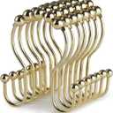 Goowin Shower Curtain Hooks, 12 Pcs Shower Curtain Rings, Stainless Steel Gold Shower Curtain Hooks, Rust Proof Shower Curtain Hangers, Smooth Sliding Anti-Drop Shower Rings for Curtain (Gold) (Modern)