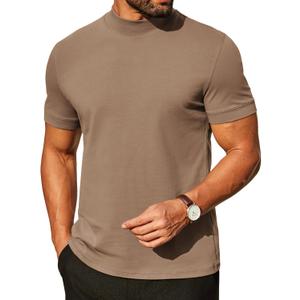 COOFANDY Mens Mock Turtleneck Shirts Casual Premium Cotton Short Sleeve Shirt 2025 Basic Half Neck T-Shirts (Large, Khaki)