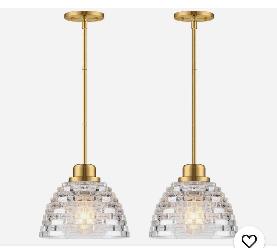 Fivemengo 2 Pack Glass Pendant Lights Kitchen Island 8.7 Inches Modern Gold Glass Pendant Light Fixtures Brass Hanging Lighting for Kitchen Over Sink Dining Room Bedroom E26